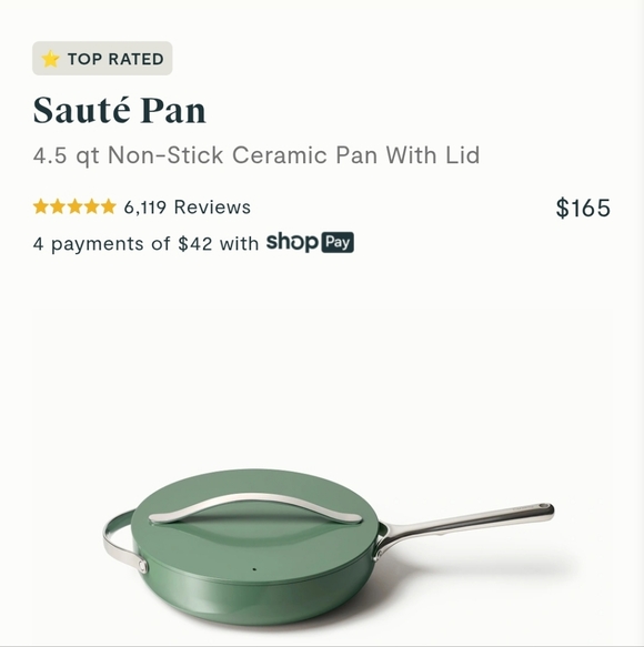 Caraway Nonstick Ceramic 4.5 Qt Sauté Pan with Lid - Sage Green - 12" Diameter - Picture 2 of 9
